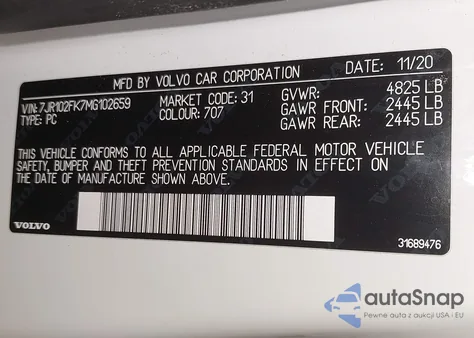 2021 Volvo S60 T5 Momentum из США, поврежденный, VIN 7JR102FK7MG102659